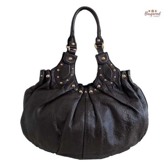 Authentic GUCCI Dark Brown Guccissima Leather Studded Pelham Shoulder/Handbag - Picture 1 of 13